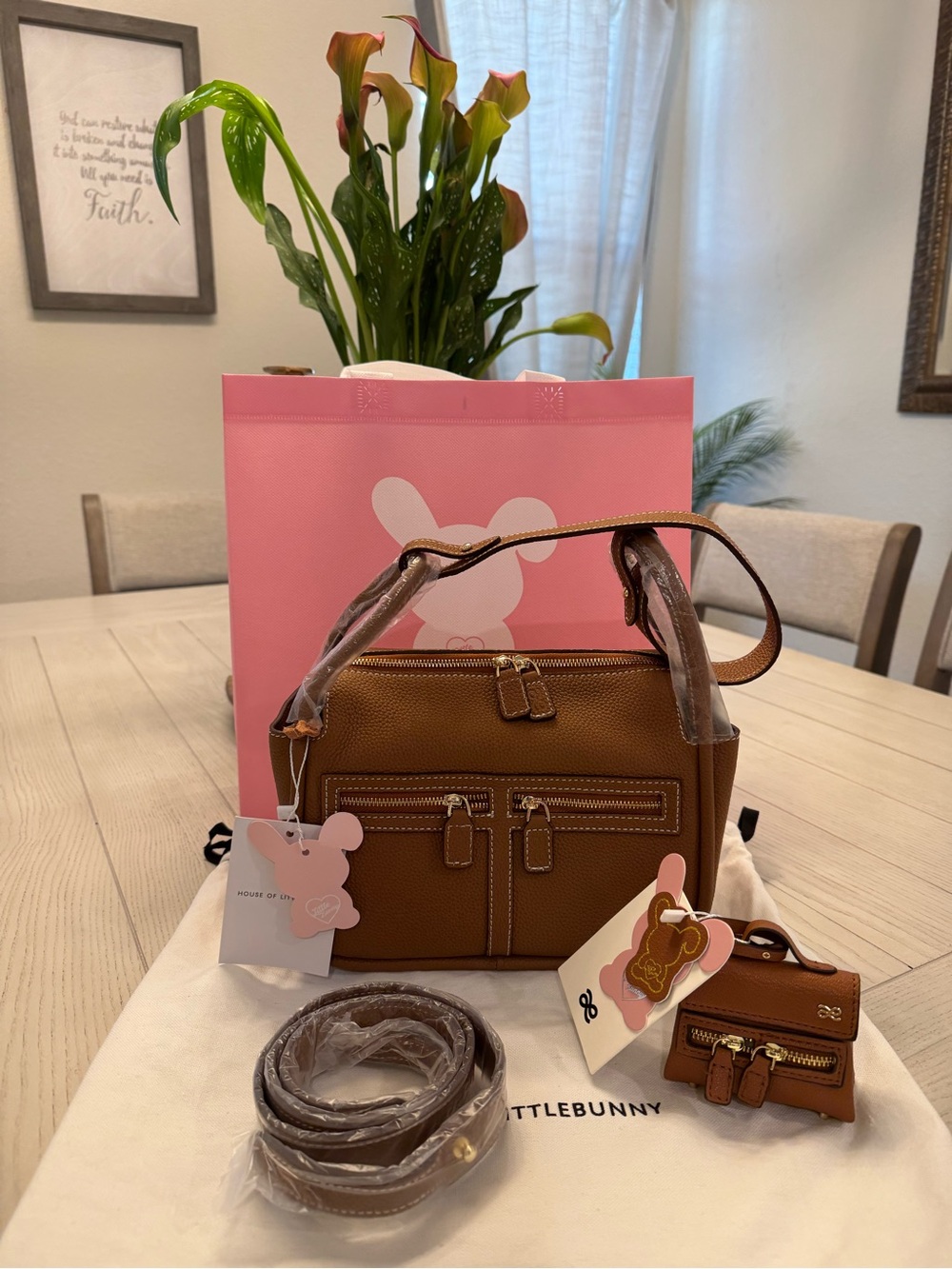 House of LittleBunny Zippy 22 Genuine Leather Bag in Brown with Bag Charm